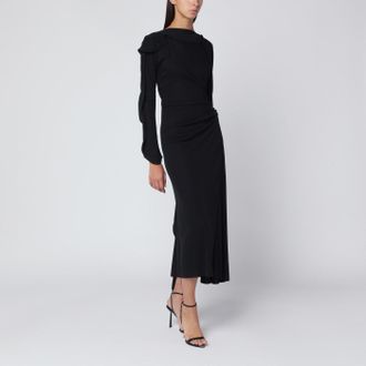 Victoria Beckham Black Midi Dress In Draped Jersey