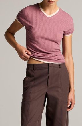 Vince Pointelle V-Neck Sweater in Dusty Peony at Nordstrom, Size X-Small