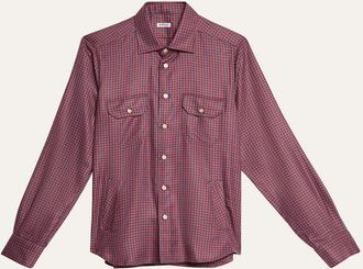 Kiton Mens Cashmere and Silk Small Check Overshirt