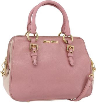 Miu Miu Madras Bowler Bag Leather Pink Leather Handbag (Pre-Owned)