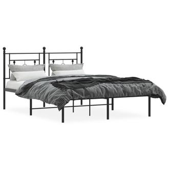 Berkfield Home Metal Bed Frame without Mattress with Headboard Black 140x200cm | Size: 140x200 cm