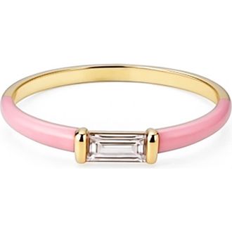 House of Frosted Baguette Cut Topaz Enamel Ring in Yellow Gold/Pink at Nordstrom Rack, Size 7