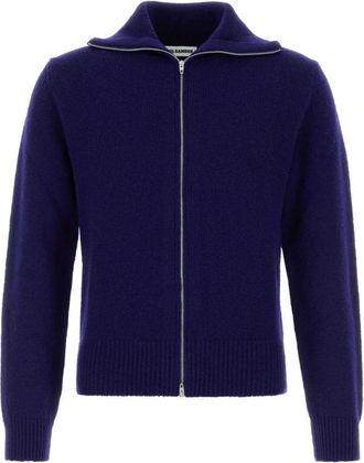 Jil Sander Zip-Up Wollen Gebreid Vest - Heren - Vesten - Blauw - XL - Wol - Truien & Vesten