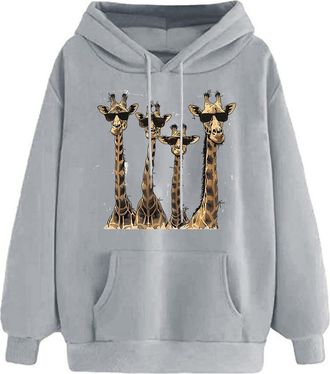 Generic Hoodies For Women Uk Giraffe Sweatshirt Long Sleeve Hooded Jumpers Crew Neck Long Sleeve Tops Pullover Blouse Shirts Aesthetic Tees Shirts Tunic Tops 