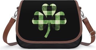 Generic Green Buffalo Plaid Shamrock Crossbody Bags for Women Fashion Leather Shoulder Handbags With Adjustable Strap