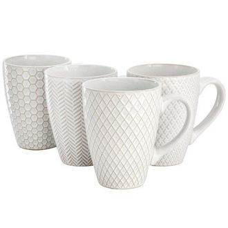 Gibson Home Earlhart 4 Piece 16 Ounce Stoneware Assorted Pattern Mug Set in White at Nordstrom