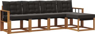 vidaXL Conjunto De Sof&aacute;s De Exterior 5 Uds. Natural Y Negro Vidaxl