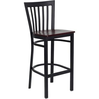 Flash Furniture Black School House Back Metal Restaurant Barstool - Mahogany Wood Seat