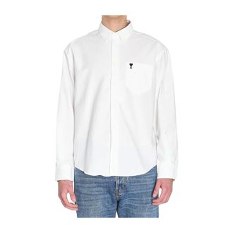 Ami Casual Shirts, male, White, Size: XL De Coeur Boxy Long Sleeve Shirt