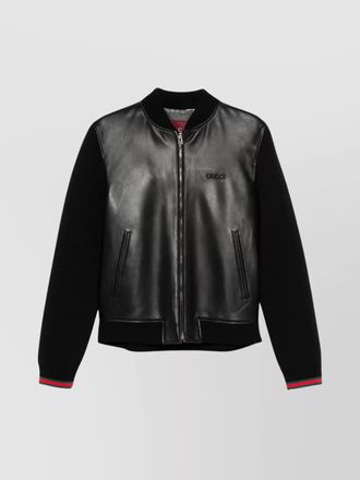 Gucci leather and knit bomber jacket