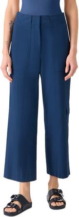 Akris Cliff Cotton Stretch Seersucker Cargo Ankle Pants in Dark Blue at Nordstrom, Size 16