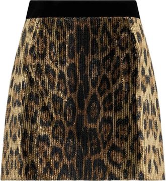 Roberto Cavalli Minirok met luipaardprint en pailletten - Dames - Korte rokken - Beige - L - Pailletten - Rokken