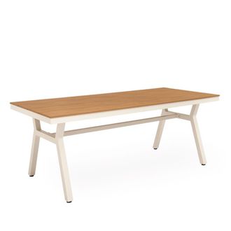 Koketto Home Mesa de exterior tapa polimadera natural y patas aluminio blanco