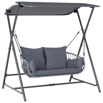 Beliani Columpio De Exterior Moderno Asiento De Polietileno Poli&eacute;ster Con Dosel Estructura De Acero Gris Oscuro Fiastra