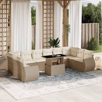 vidaXL Set De Sof&aacute;s De Jard&iacute;n 11pzas Con Cojines Rat&aacute;n Sint&eacute;tico Beige Vidaxl