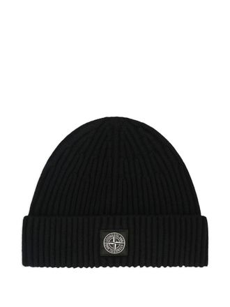 Stone Island Black Compass Patch Knitted Beanies Hat