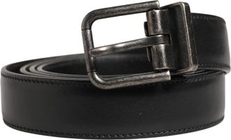 Dolce & Gabbana Men Black Classic Leather Metal Buckle Mens Belt