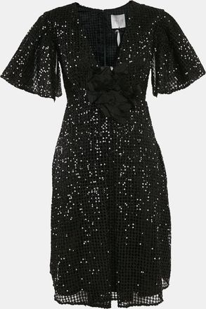 Ingie Paris Black Lace Sequin V-Neck Flared Short Dress