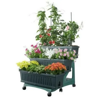 Bama Kit De 3 Jardineras En Tres Niveles Con Carro Bama Verde
