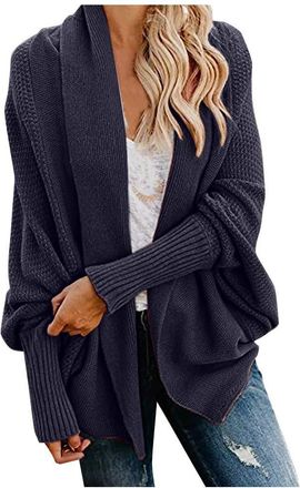 Generic Womens Oversize Batwing Sleeve Cardigan Open Front Chunky Knitted Outweart Dark Blue