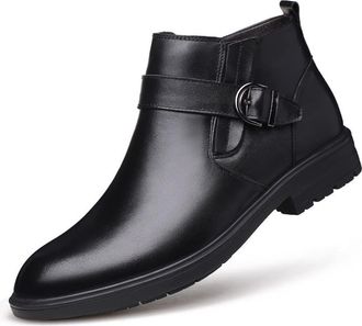Generic Mens Chelsea Boot Cowhide Rubber Wedge Sole Round Toe Buckle Slip On Wearable Non Slip Waterproof Work Casual Pull On(7.5 UK)