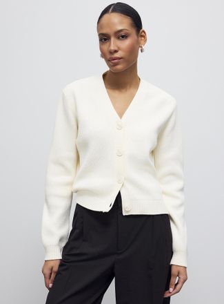 Contemporaine Womens Shaker-rib V-neck Cardigan Sweater