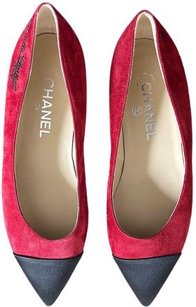 Chanel Red Suede Gabrielle Ballerinas Size 37.5