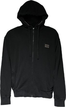 Dolce & Gabbana Black Logo Plaque Hooded Full Zip Mens Sweater (Pre-Owned)