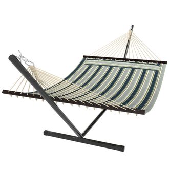 OUTSUNNY Hamaca Con Soporte, Hamaca De Jard&iacute;n Port&aacute;til Con Almohada Desmontable, Barras Separadoras, Marco De Acero, Carga 120 Kg 353x94x115 Cm, Verde
