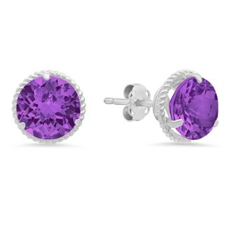MAX + STONE 14k White Gold Roped Halo Round-Cut Gemstone Stud Earrings (8mm)