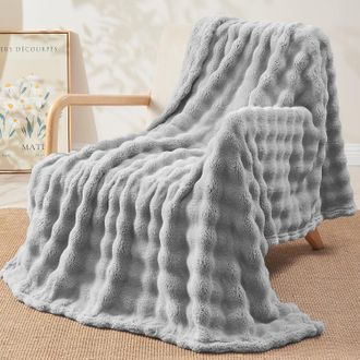 OEM Manta De Felpa Aterciopelada De 450 G/m&sup2;, 180 X 230 Cm, Suave Imitaci&oacute;n De Conejo, Gris Claro