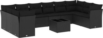 vidaXL Set De Sof&aacute;s De Jard&iacute;n 11 Pzas Y Cojines Rat&aacute;n Sint&eacute;tico Negro Vidaxl
