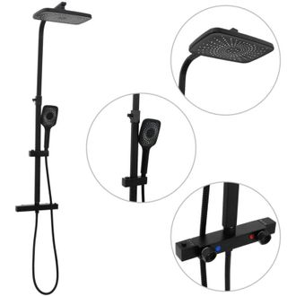 vidaXL Vidaxl - Set De Ducha De Doble Cabezal Con Mezclador Y Flexo Lat&oacute;n Negro