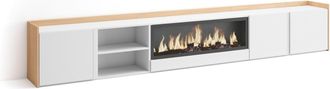 Skraut Home Skraut Home - Mueble Tv, Televisi&oacute;n, Muebles De Sal&oacute;n, Almacenaje, 315x35x50cm, Para Tv Hasta 80, Chimenea El&eacute;ctrica Xxl, Estilo Moderno, Blanco Y Rob