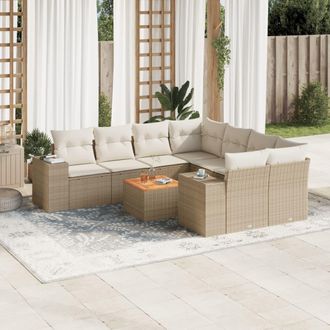 vidaXL Set De Sof&aacute;s De Jard&iacute;n 9 Pzas Con Cojines Rat&aacute;n Sint&eacute;tico Beige Vidaxl