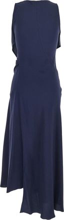 Victoria Beckham Womens Blue Sleeveless Long Dress With V Neck Acetate