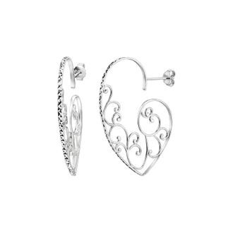 Gold & Honey Womens Filigree Heart Earrings In Silver