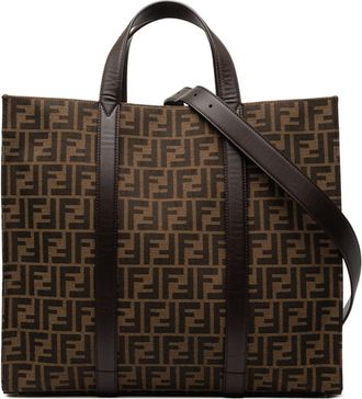 Fendi Brown Canvas Leather Shoulder Bag Tote Bag (Pre-Owned)