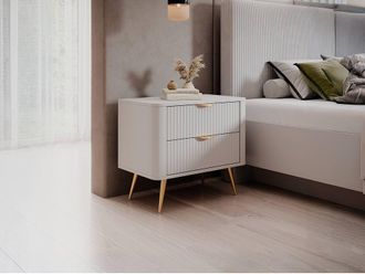 Vente-Unique Bedside Table With 2 Drawers - White & Gold - ELONARIA