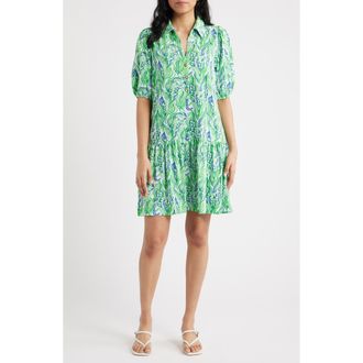 Lilly Pulitzer Bingley Short Sleeve Cotton Drop Waist Minidress in Green Lilly Of The Valley at Nordstrom, Size X-Large