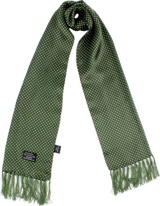 Tootal Original Vintage Pure Silk Polka Dot Print Scarf In Parka Green