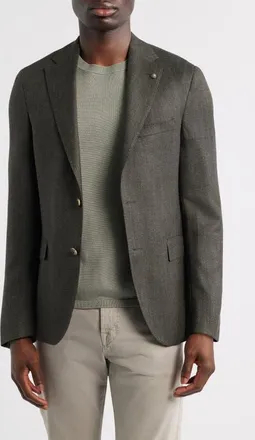 Jack Victor Midland Contemporary Fit Olive Green Wool Blend Herringbone Sport Coat in Dark Olive at Nordstrom, Size 38 Regular