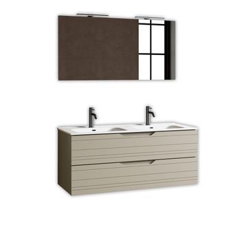 Aquadesign Mueble de ba&ntilde;o con espejo de doble lavabo 5 piezas en mdf topo
