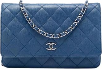 Chanel Pre-owned Wallet on Chain - Dames - Vintage Schoudertas - Blauw - ONE Size - Leer - Vintage