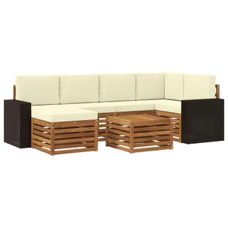 vidaXL Conjunto De Sof&aacute; Seccional Con Coj&iacute;n 7 Pcs Natural Y Crema Vidaxl