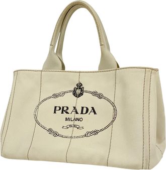 Prada Canapa Ivory Canvas Handbag Tote Bag (Pre-Owned)