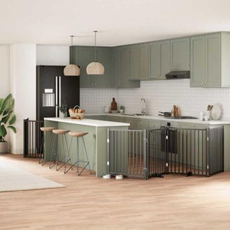 vidaXL Puerta De Perros Plegable 10 Paneles Madera &Aacute;lamo Negra 800 Cm Vidaxl