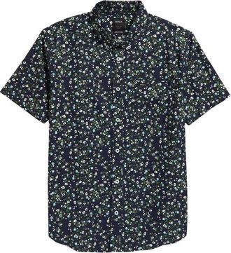 Rvca Thatll Do Classic Fit Floral Print Short Sleeve Button-Down Shirt in Navy Marine at Nordstrom, Size Medium