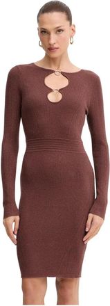 Fracomina Ring Detail Jurk - Dames - Kleedjes - Bruin - M - Polyester - Kleedjes