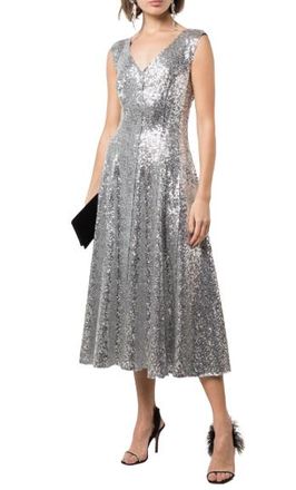 Norma Kamali Silver Sequin Overlapping Grace Dress Size S